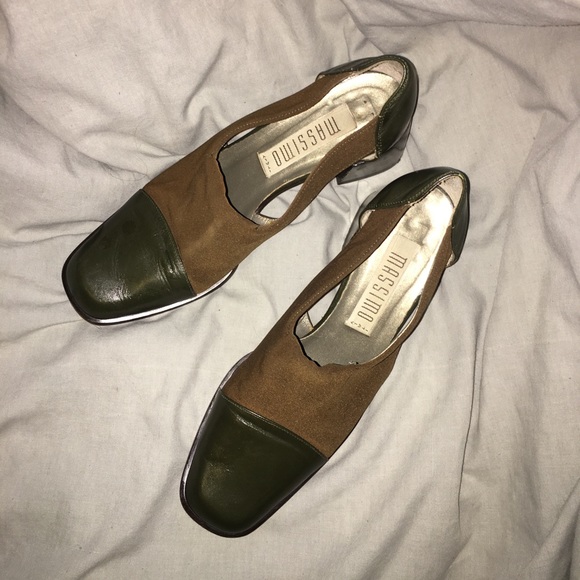 Vintage green leather block heels size US 7.5 - Picture 2 of 4